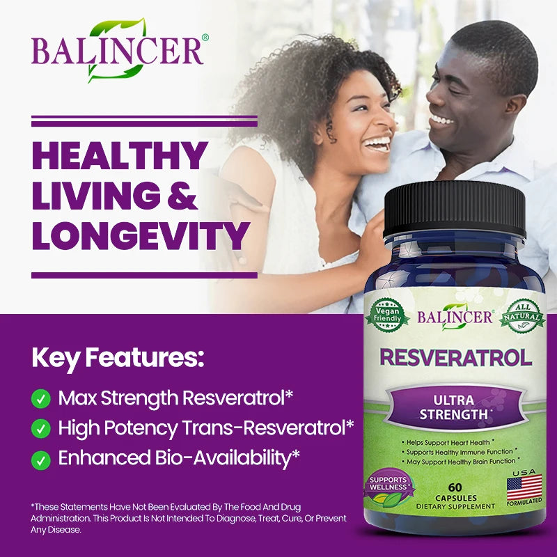 Resveratrol Supplements - Supports Cellular Health, Promotes Skin Radiance,Anti-aging,120 Capsules