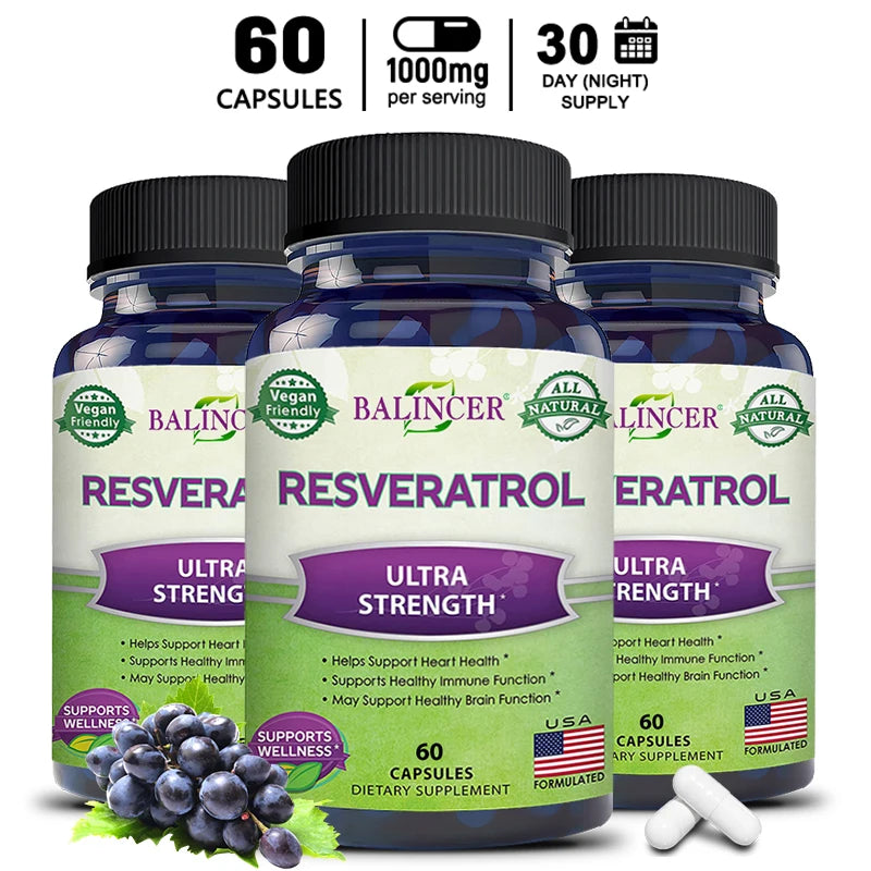 Resveratrol Supplements - Supports Cellular Health, Promotes Skin Radiance,Anti-aging,120 Capsules