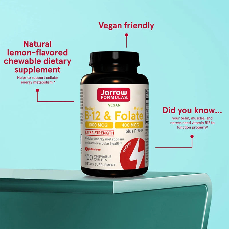 Folic Acid Supplement - Contains Vitamin B6, B12, Promotes Heart Health, Nervous System Health, Energy, and Immunity