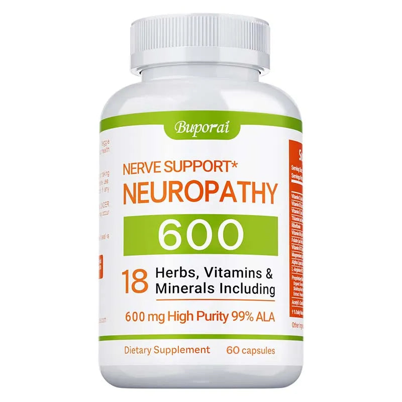 Neuropathy Support Supplement 600mg - Antioxidant, Reduces Stress, Promotes Nerve Health, Cellular Energy, Metabolism,Non-GMO