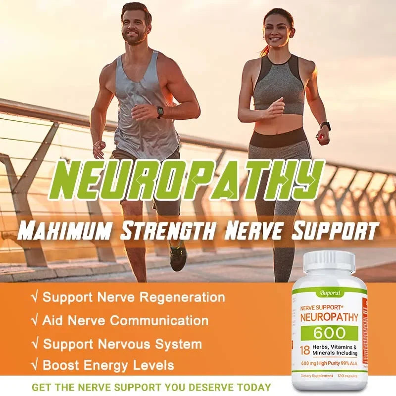 Neuropathy Support Supplement 600mg - Reduces Stress, Promotes Nerve Health and Brain Function, Cellular Energy, Non-GMO