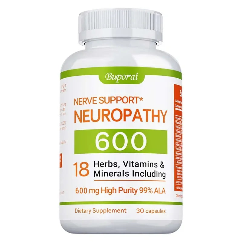 Neuropathy Support Supplement 600mg - Antioxidant, Reduces Stress, Promotes Nerve Health, Cellular Energy, Metabolism,Non-GMO