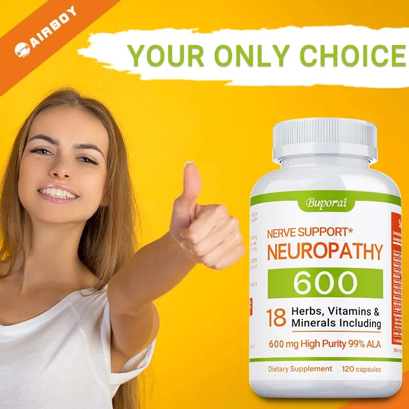 Neuropathy Support Supplement 600mg - Antioxidant, Reduces Stress, Promotes Nerve Health, Cellular Energy, Metabolism,Non-GMO